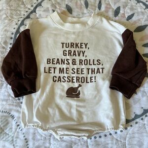 Thanksgiving Brown and White Baby Onesie with Fun Text. Size 80 12-18months